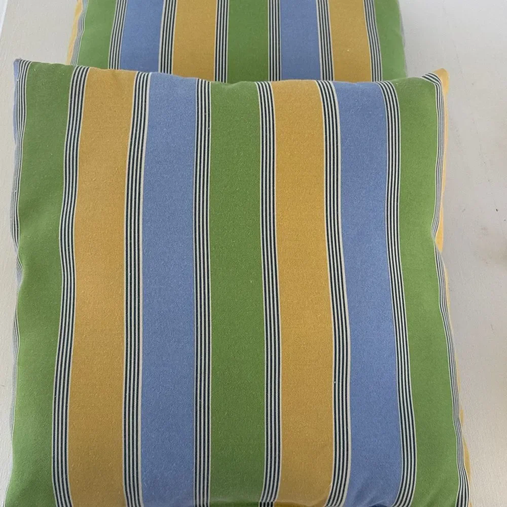AMERICAN MILLS INC GOLD GREEN BLUE STRIPE OUTDOOR PILLOW PORCH PATIO SQUARE -1